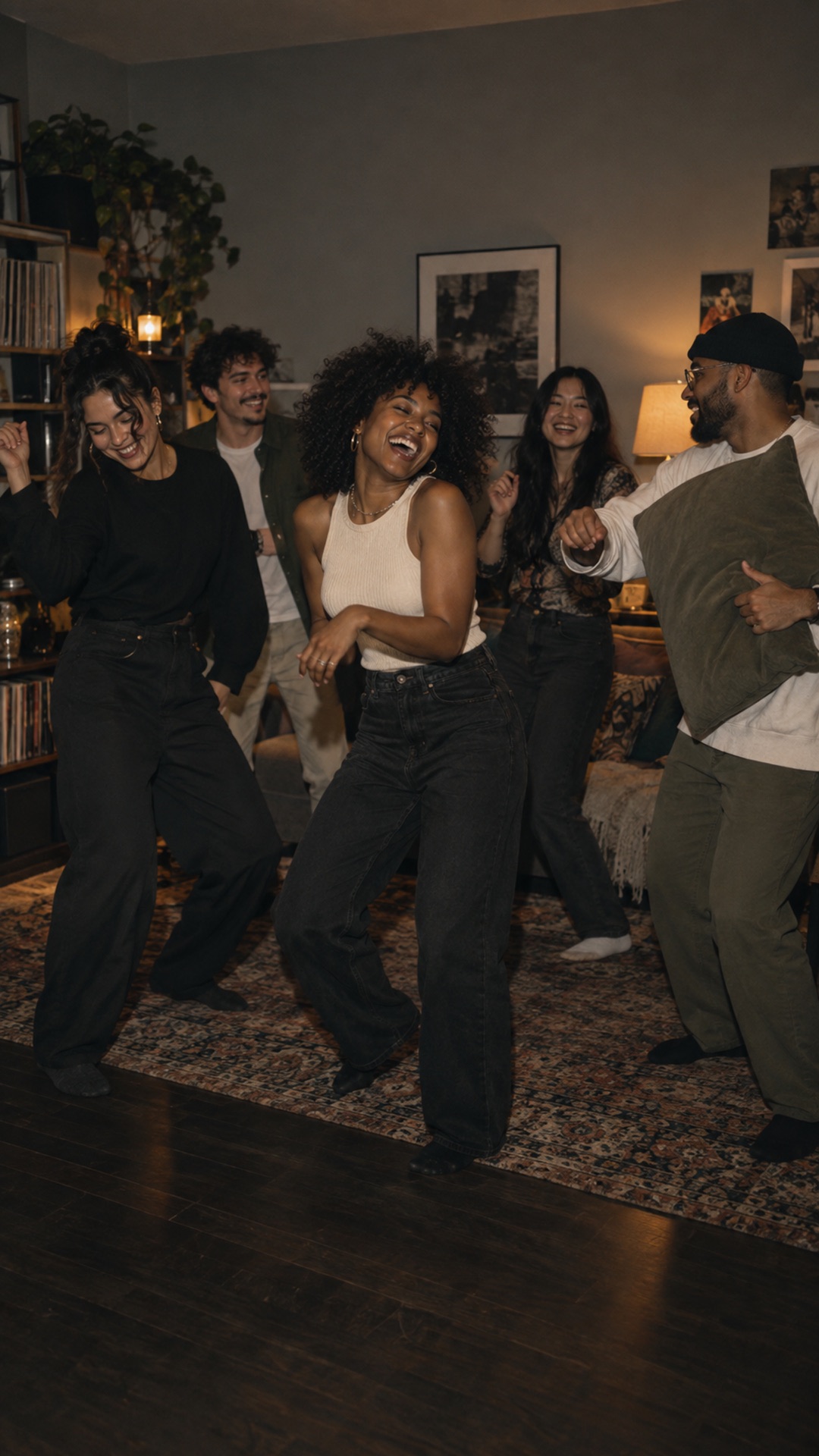 Friends caught mid-laugh, off guard by the camera.