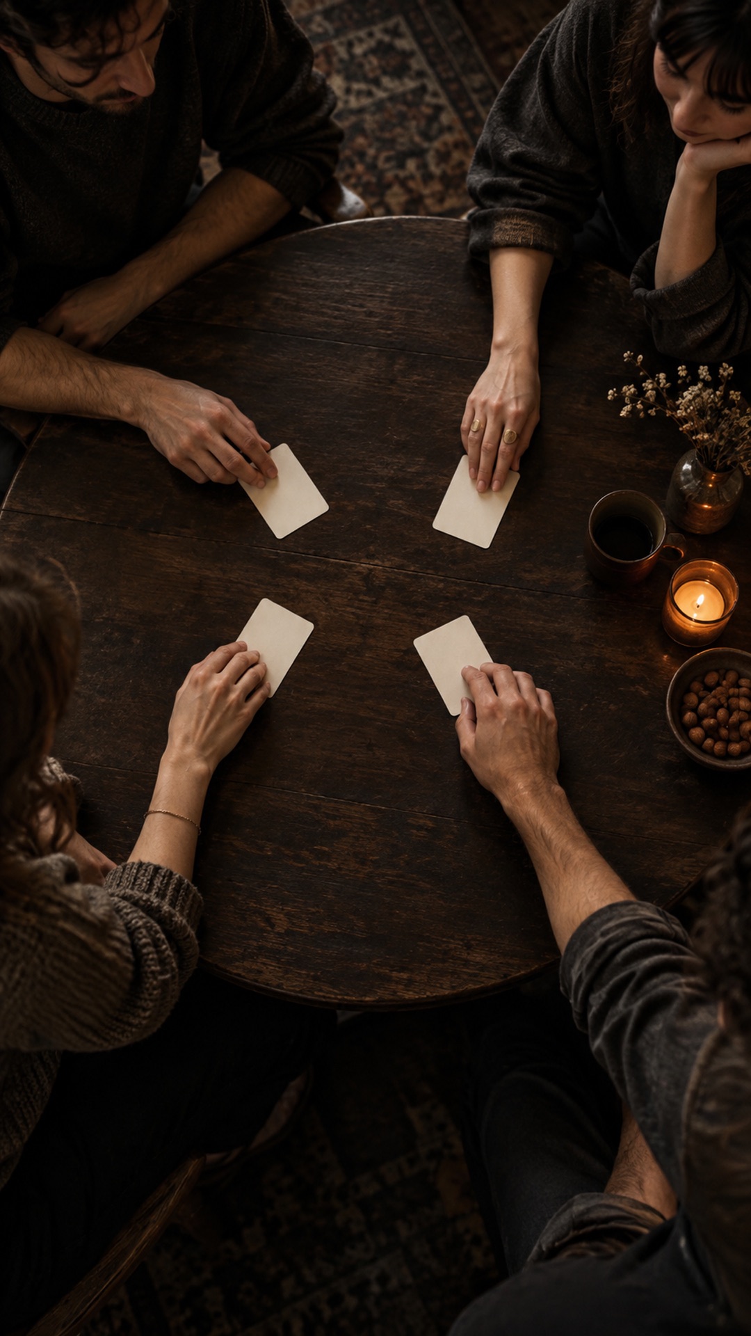 Friends gathered around a phone, voting together.